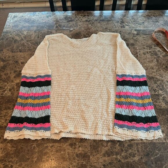 Striped Sleeve Sweater Size XL Loose Knit Rainbow Color - Picture 9 of 10